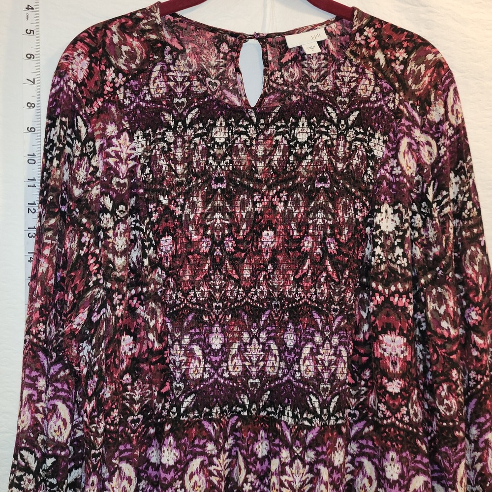 J Jill Smocked Floral Paisley Tunic Top Keyhole Button‎ Back Long Sleeves